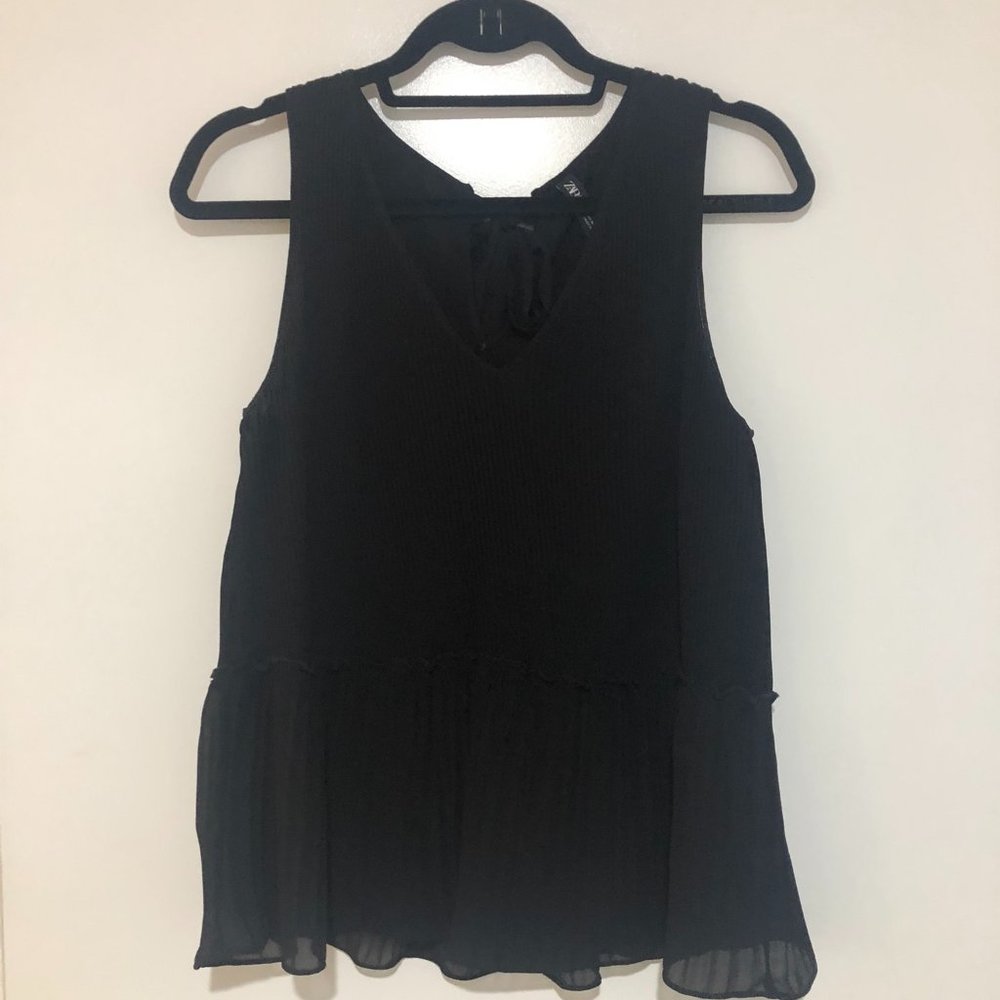 Zara Black Pleated top with tie back - Size M